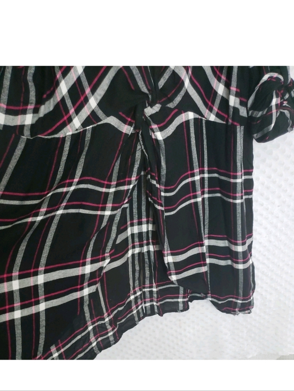 NWT 100% Rayon Plus-Size Black Plaid Button-Front Tie-Waist Tunic Top Dress 24 - Picture 6 of 7